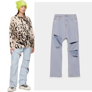R13 Izzy Drop Checkerboard Pattern Jeans Sz 30